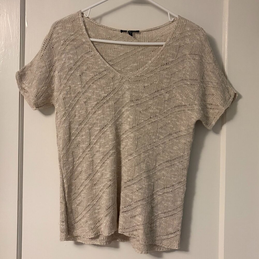 Eileen Fisher linen blend open knit lightweight short sleeve sweater sz XS NWOT